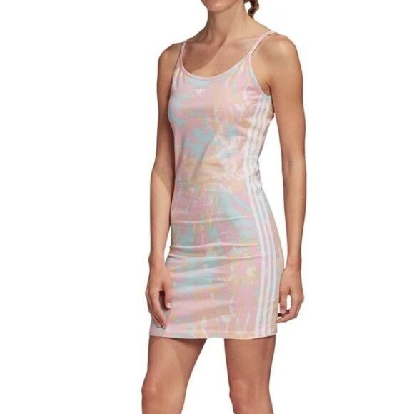 Adidas Pastel Tie Dye Tank Bodycon Mini Dress - Picture 2 of 10